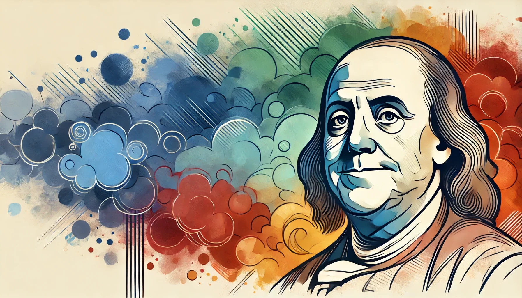 Benjamin Franklin watercolour image with pattern in background