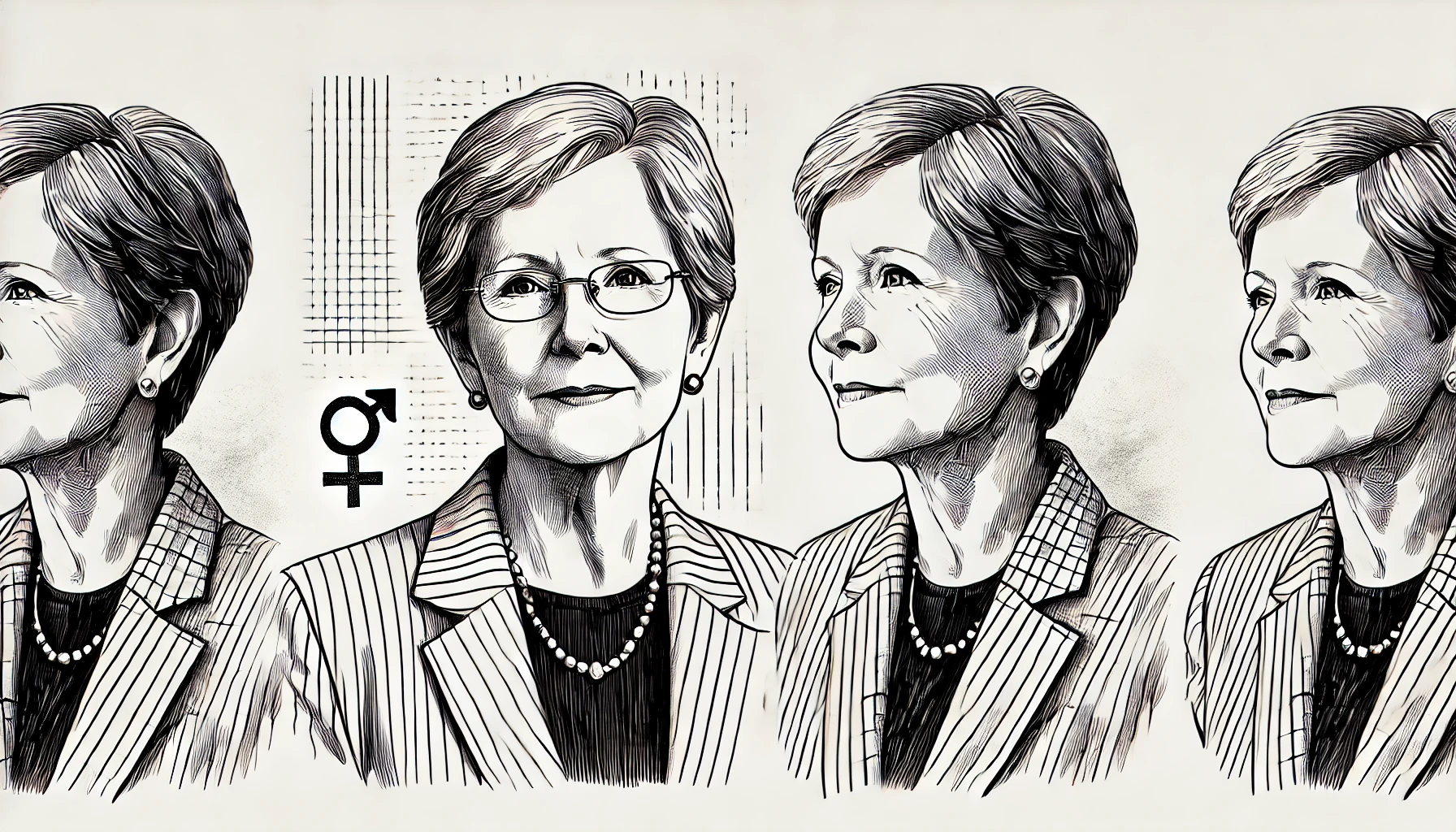 flat, 2D greyscale sketch of Barbara Gittings