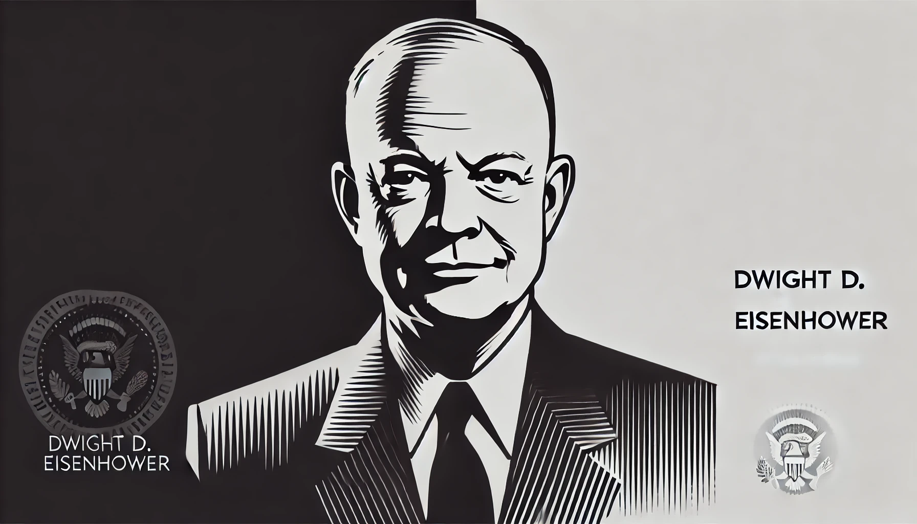 very simplified, flat, 2D greyscale sketch of Dwight D. Eisenhower, the 34th President of the United States, with minimal details and clean
