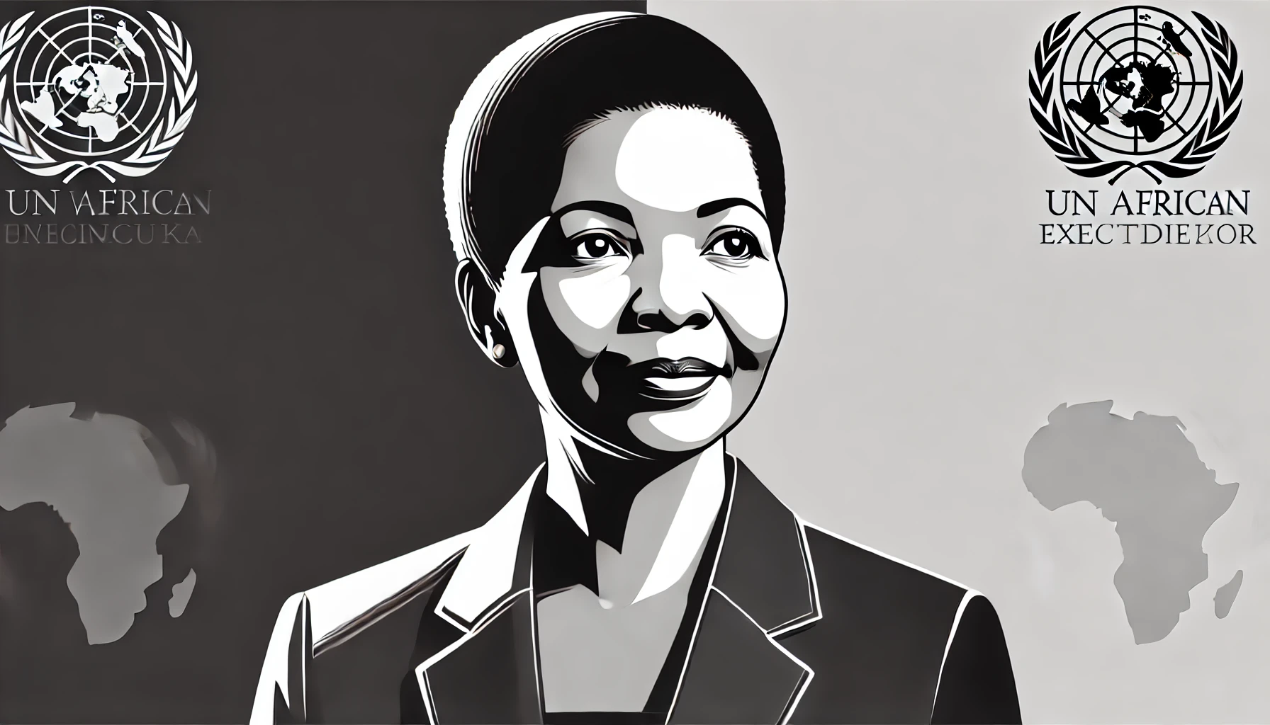 simplified, flat, 2D greyscale sketch of Phumzile Mlambo-Ngcuka, the South African politician and former UN Women Executive Director, with mini
