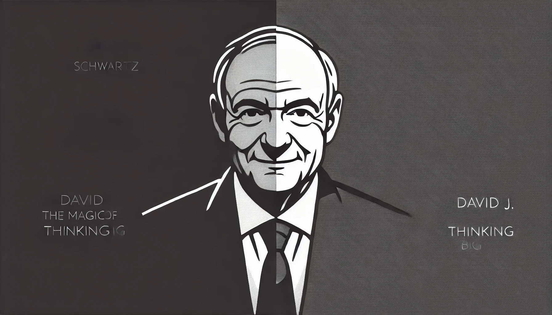 simplified, flat, 2D greyscale sketch of David J. Schwartz, the author of 'The Magic of Thinking Big,' with minimal details and clean, abstract