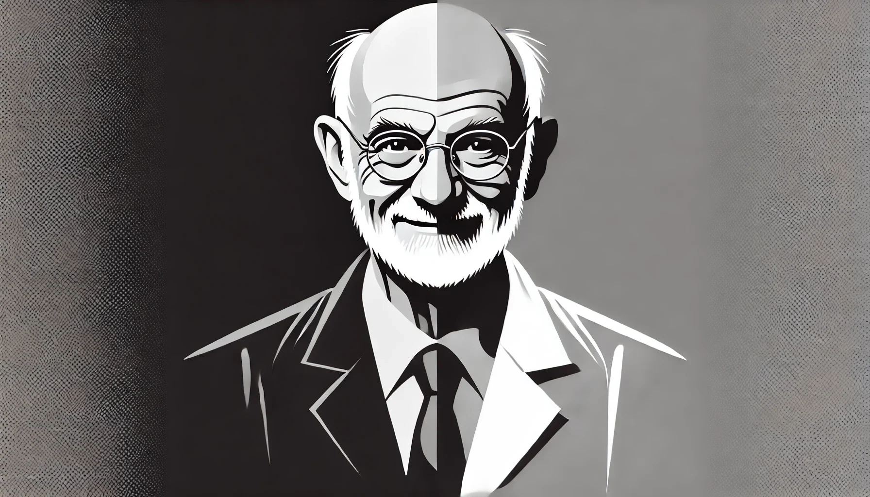 simplified, flat, 2D greyscale sketch of William Stixrud, the clinical neuropsychologist and author, with minimal details and clean, abstract