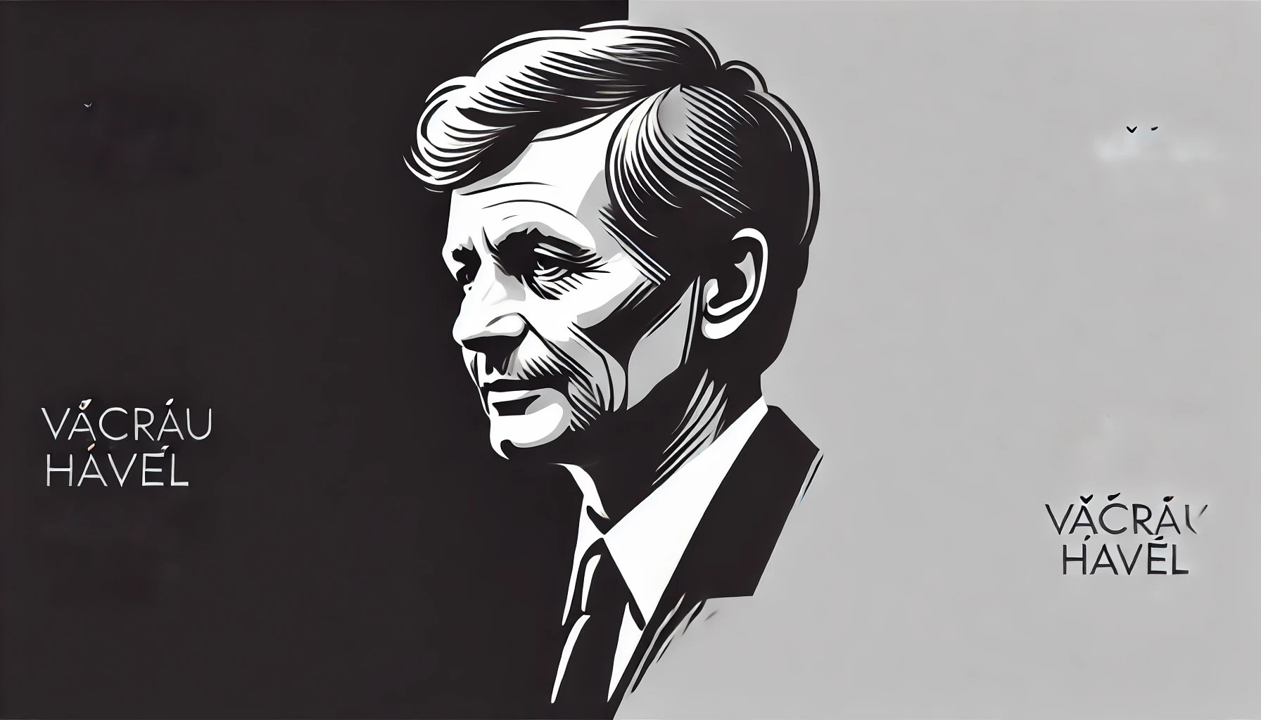 simplified, flat, 2D greyscale sketch of Václav Havel, the Czech playwright, political dissident, and former president, with minimal details