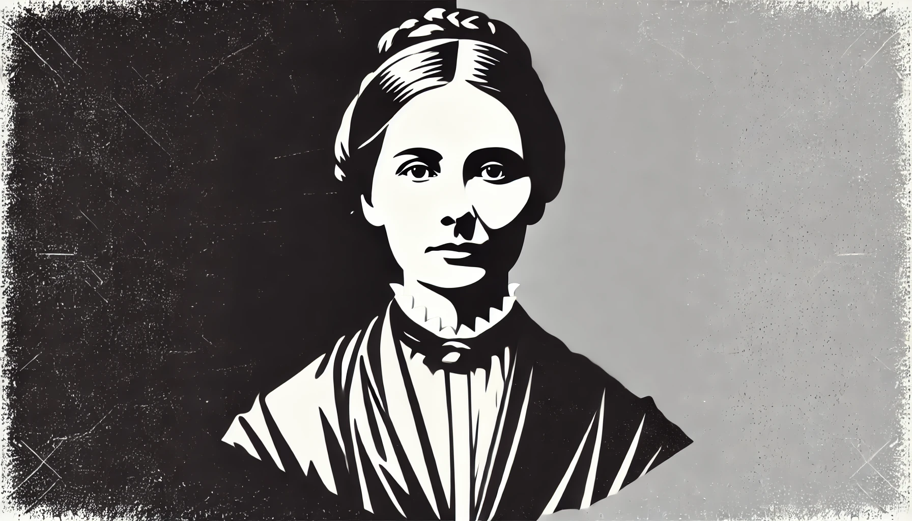 simplified, flat, 2D greyscale sketch of Alice Sanger, the historical figure and secretary to President Benjamin Harrison, with minimal details
