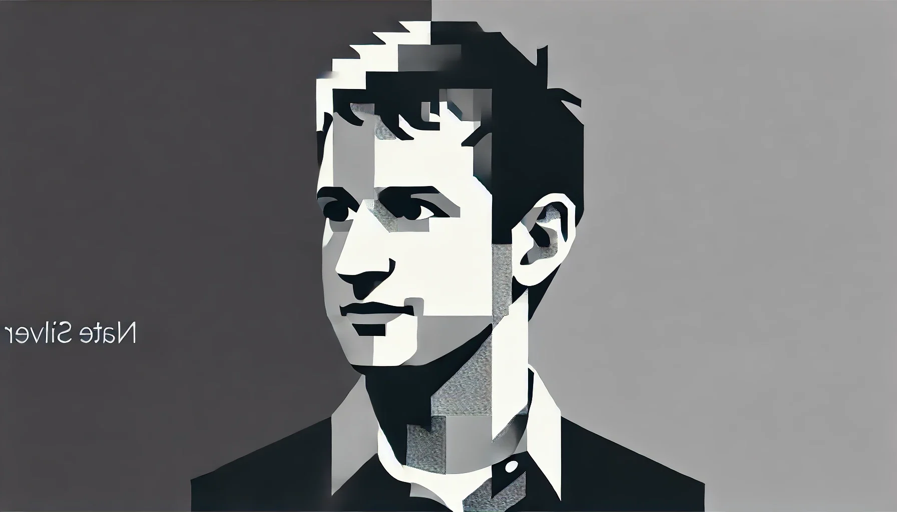 simplified, flat, 2D greyscale sketch of Nate Silver, the statistician and author, with minimal details and clean, abstract lines
