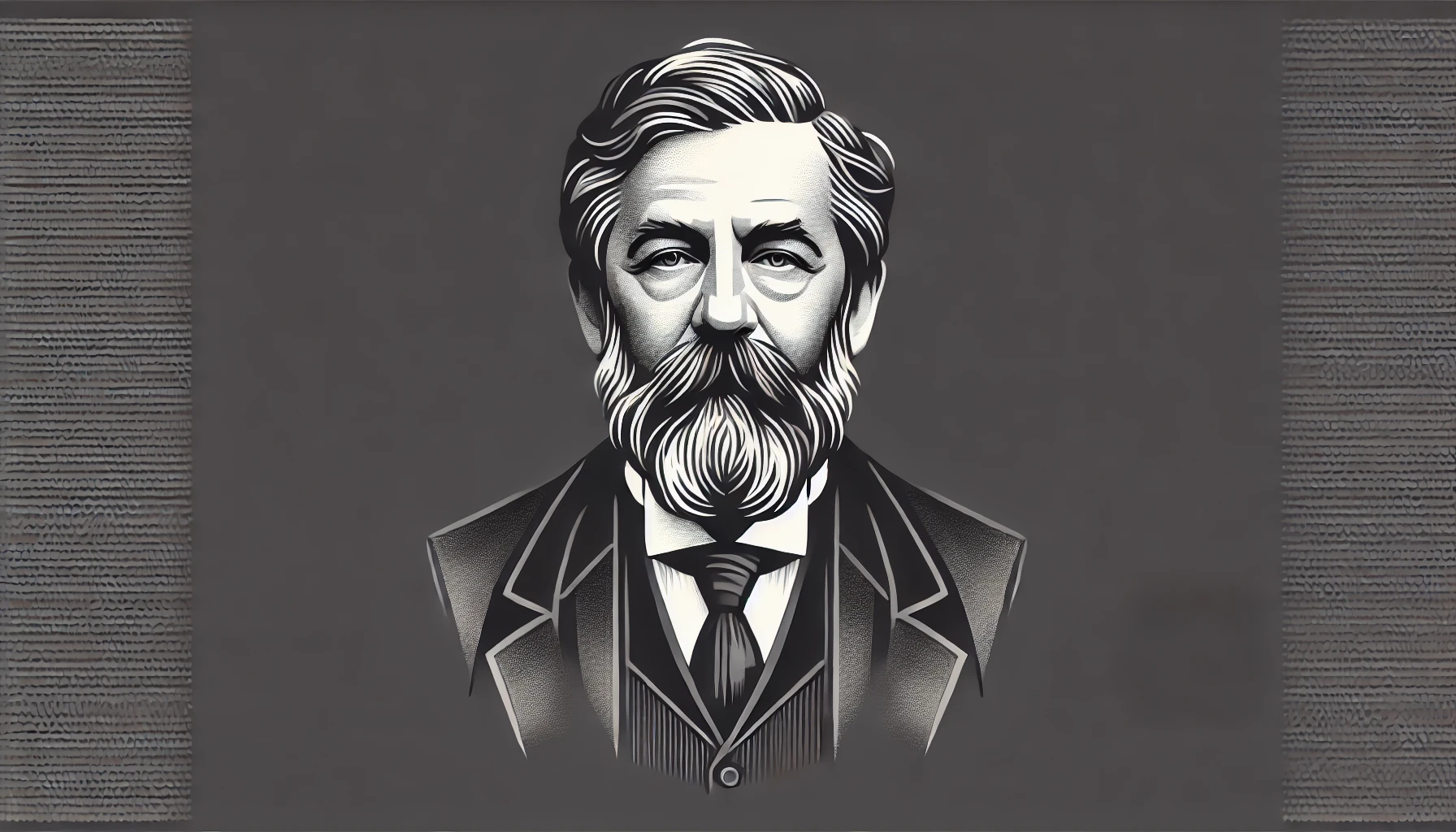 simplified, flat, 2D greyscale sketch of George Bernard Shaw, the Irish playwright and critic, with minimal details and clean, abstract lines