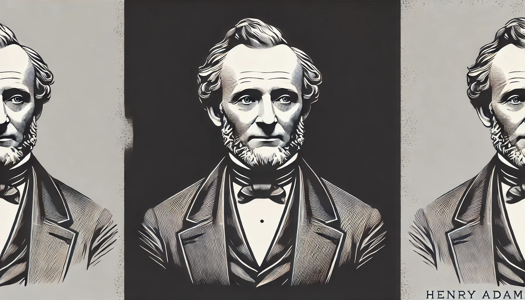 flat, 2D greyscale sketch of Henry Adams, the American historian and author, with high contrast and eye-catching details while